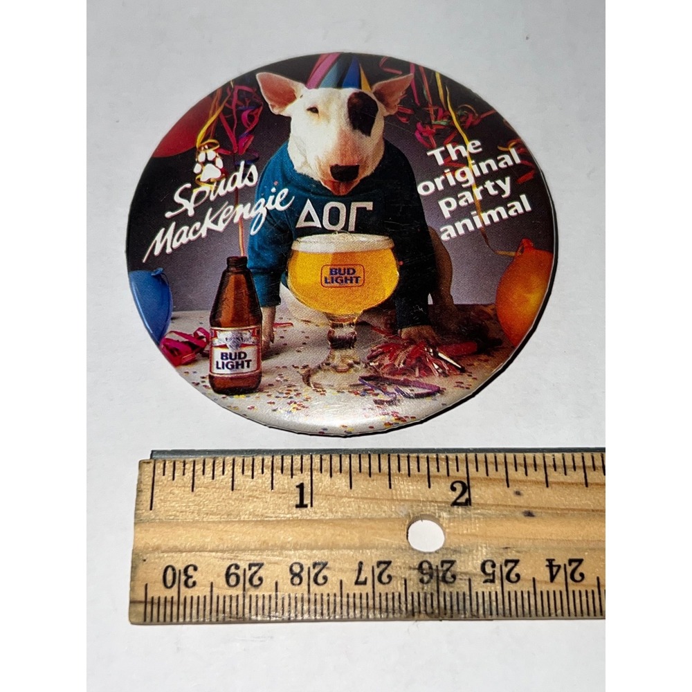 Vintage Spuds MacKenzie Bud Light Pinback Button Original Party Animal 3 Inch